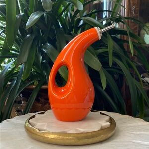 Rachael Ray Tangerine Orange Stoneware Oil Dispenser Cruet Jar + Drizzle Spout